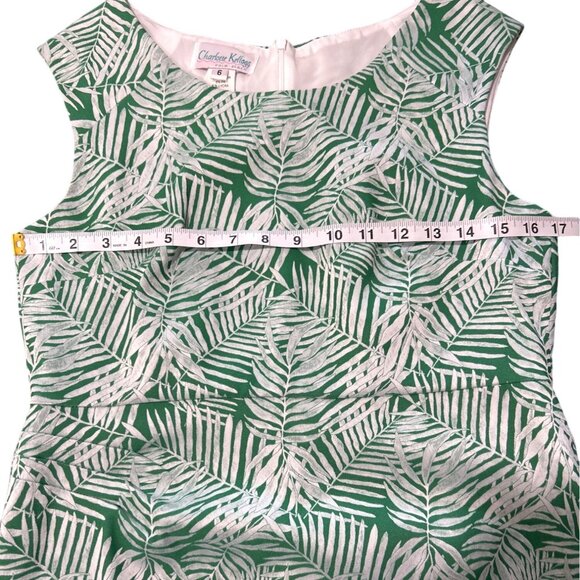Charlollette Kellogg Green & White Tropical Print Sleeveless Dress Size 6 - Picture 5 of 7